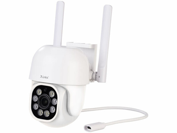 Caméra d'extérieur 2K Pan-Tilt connectée IPC-905.track vue de face avec câble USB