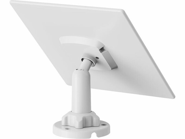 Arrière du panneau solaire universel avec boîtier blanc et support mural orientable et inclinable fixé à l'arrière