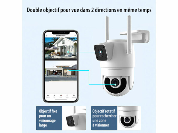 Caméra IP Pan-Tilt double objectif 2K connectée IPC-545.duo