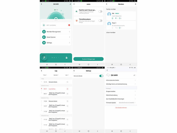 6 captures d'écran de l'application de domotique ELESION