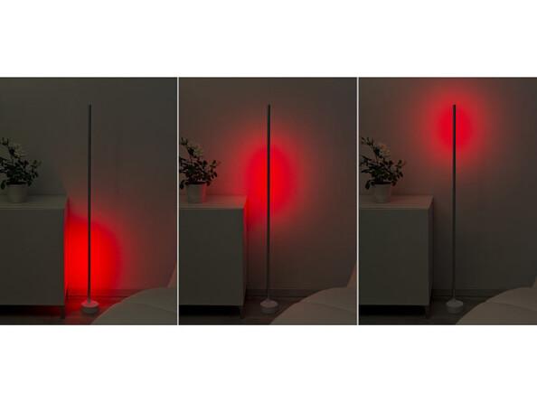 Suite de trois photos illustrant trois hauteurs d'éclairage différent pour la lampe à pied Luminea