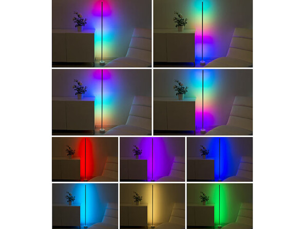 Lampe à pied LED connectée 750 lm avec commandes vocales vue des différents modes d'éclairage