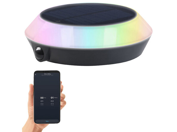 Lampe solaire d'extérieur connectée avec LED RVB CCT et détecteur de mouvement (Reconditionné)
