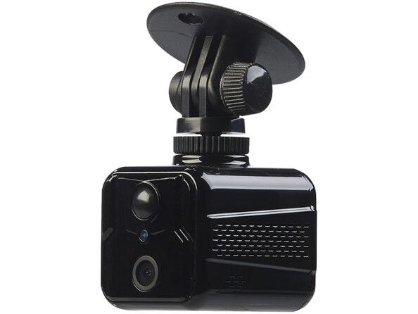 Appareil de vidéosurveillance discret IPC-85.mini fixé sur son support et orienté objectif vers le bas, équipé de la vision nocturne infrarouge d'une portée jusqu'à 5 m, pour une activation automatique à la tombée de la nuit et dans l'obscurité