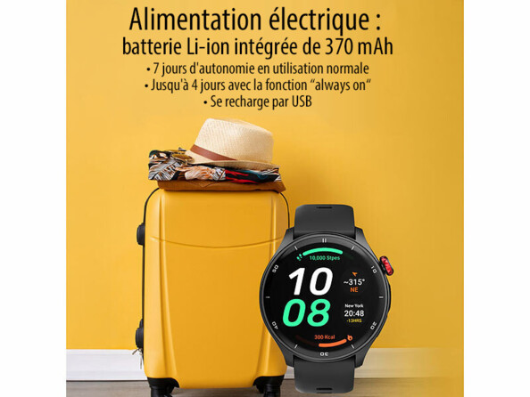 Montre fitness connectée à l'écran qui reste allumé à la demande, jusqu'à 4 jours