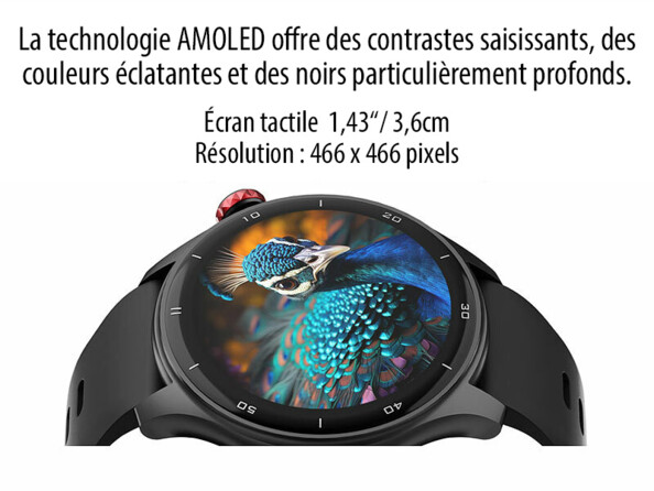 Montre fitness connectée à grand écran tactile AMOLED