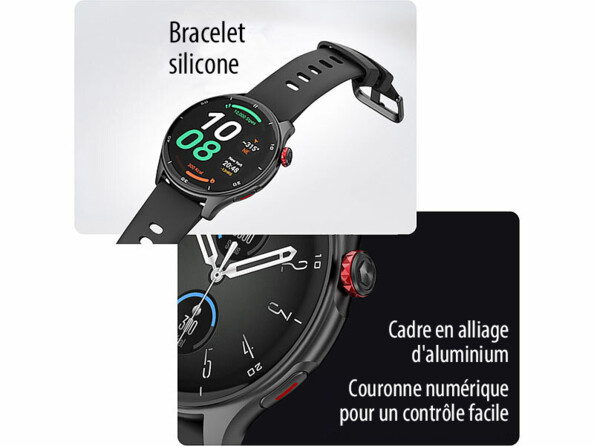 Couronne numérique de la montre connectée pour contrôle facile, particulièrement pratique si vous portez des gants ou avez les doigts