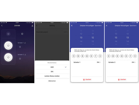 4 captures d'écran indiquant les différents réglages possibles dans l'application ELESION