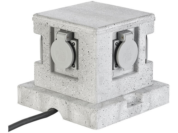 Multiprise de jardin connectée et intelligente avec 4 prises et commandes vocales aspect pierre vue de dos