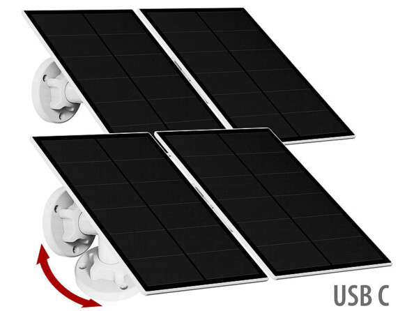 Pack de 4 panneaux solaires universels avec 4 câbles USB 3 m, 4 supports muraux, matériel de montage et mode d’emploi en français