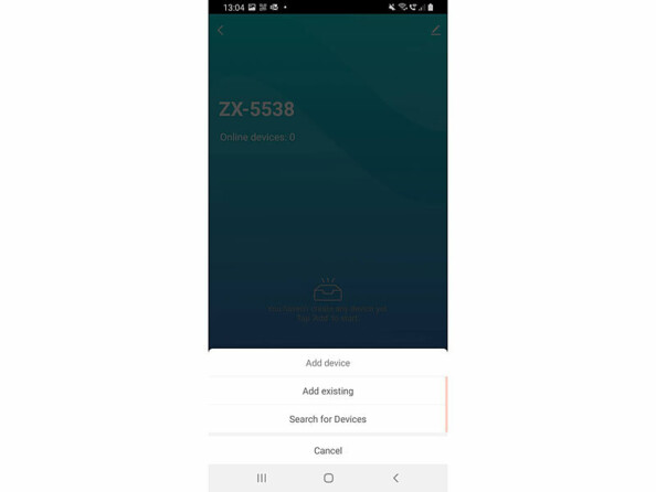 Capture d'écran des différents choix lors de l'ajout d'un appareil dans l'application ELESION