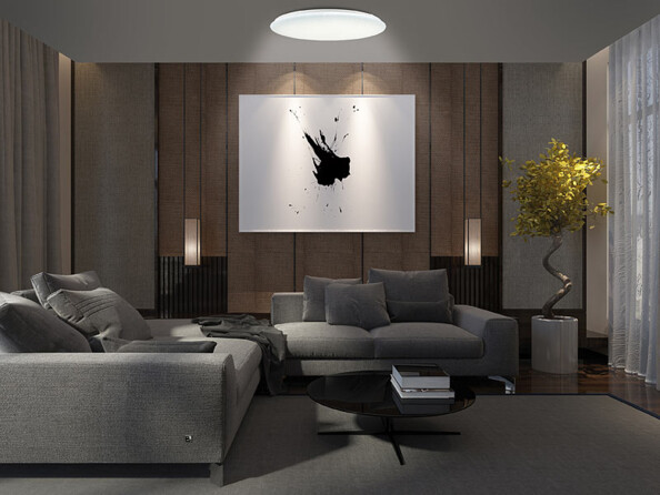 Plafonnier "ciel étoilé" connecté et intelligent à commandes vocales mise en situation éclairage plein