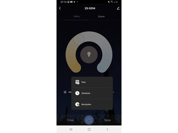 Plafonnier "ciel étoilé" connecté et intelligent à commandes vocales vue de l'application