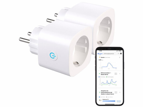 2 prises connectées SF-605.avs avec wattmètre bidirectionnel