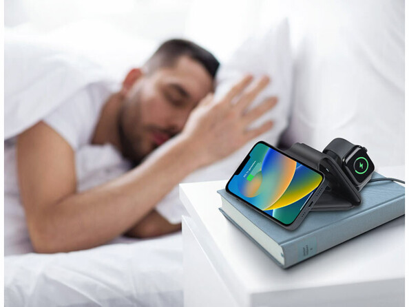 Station de chargement sans fil 15 W pour smartphone, Apple Watch, AirPods, - noir