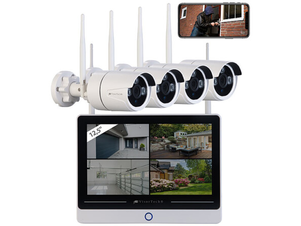 Système de surveillance connecté et intelligent avec écran et 4 caméras IP Full HD DSC-850.app VisorTech