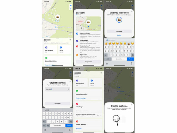 6 captures d'écran de l'application mobile Localiser d'Apple