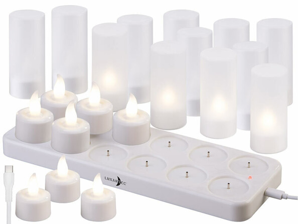 12 bougies chauffe-plat LED rechargeables avec photophores