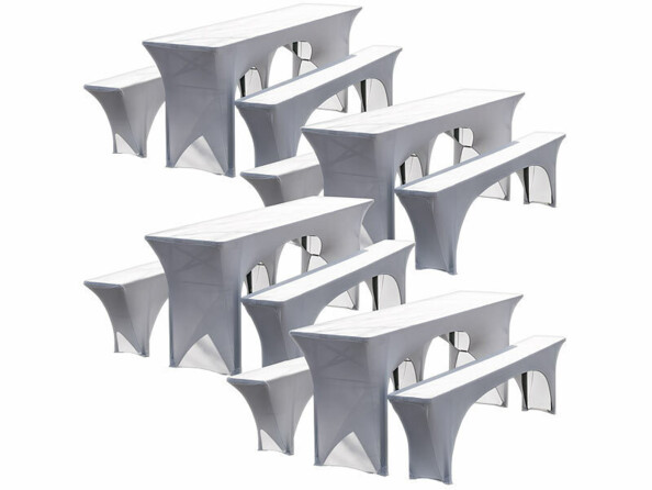 Pack de 12 housses de protection décoratives pour 4 tables et 8 bancs