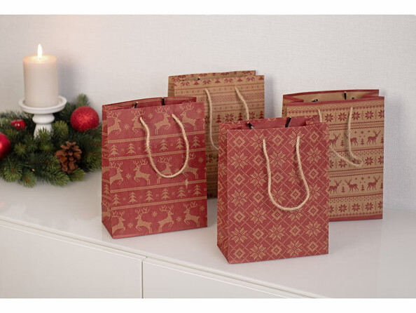 12 sacs cadeaux en papier kraft avec motif de Noël 23 x 18 x 8 cm