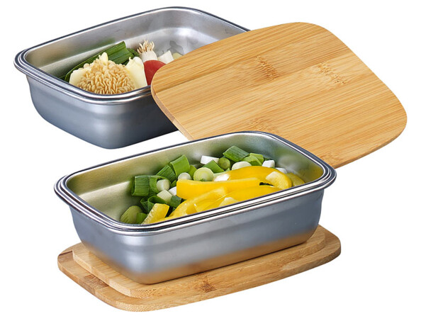 2 boîtes en acier inoxydable avec couvercle en bambou Rosenstein & Söhne
