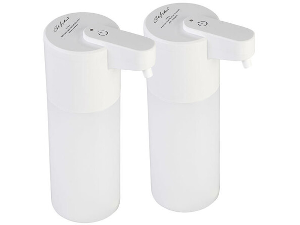 2 distributeurs automatiques de liquide désinfectant de la marque Carlo Milano