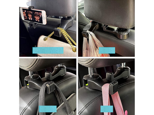 2 supports smartphone et porte sac pour appuie-tête mise en sitatuion