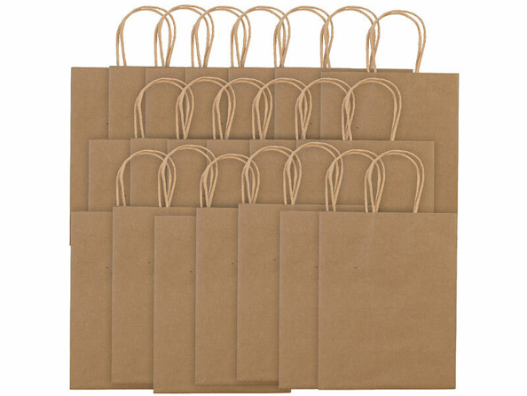 20 sacs cadeaux en papier kraft avec anse 27 x 12 x 21 cm