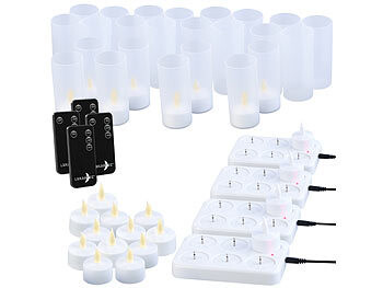 Pack de 12 bougies chauffe-plat à LED avec 24 photophores, 4 télécommandes et 4 stations de chargement de la marque Lunartec