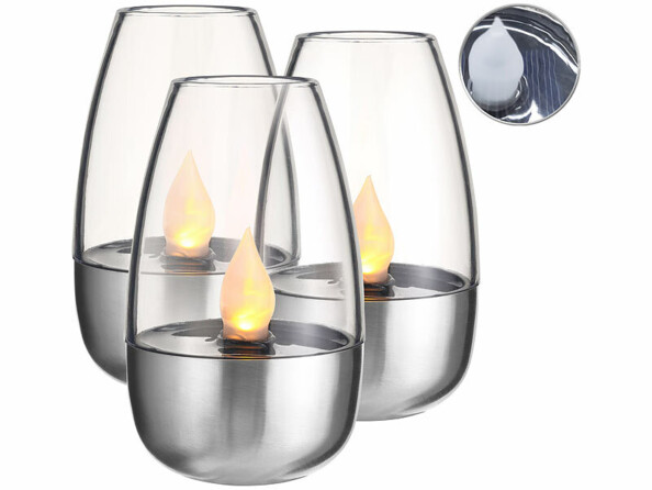 3 photophores solaires "Luna" avec LED effet flamme