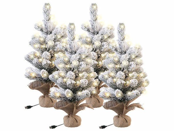 Pack de 4 sapins de Noël enneigés artificiels LED 56 cm de la marque infactory