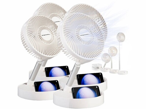 Pack de 4 ventilateurs télescopiques rechargeables avec fonction chargeur de la marque PEARL