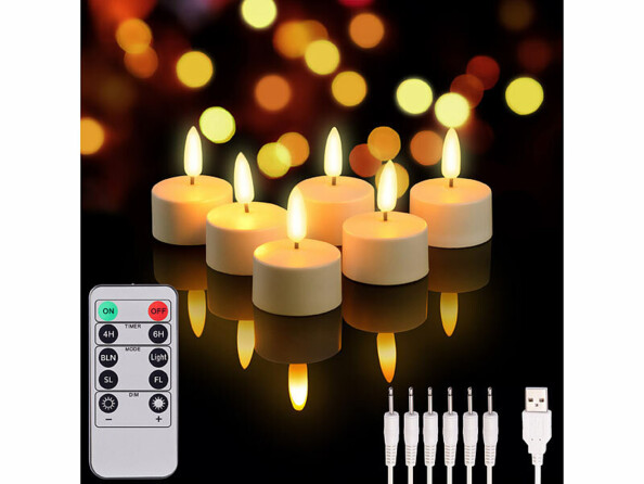 6 bougies chauffe-plat LED effet flamme avec batterie