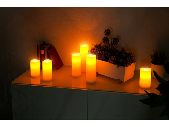 Bougies LED en cire véritable, 5 tailles (Ø 7,5 cm chacune) : 2 x 12,5 cm, 1 x 15 cm, 1 x 17,5 cm, 1 x 20 cm