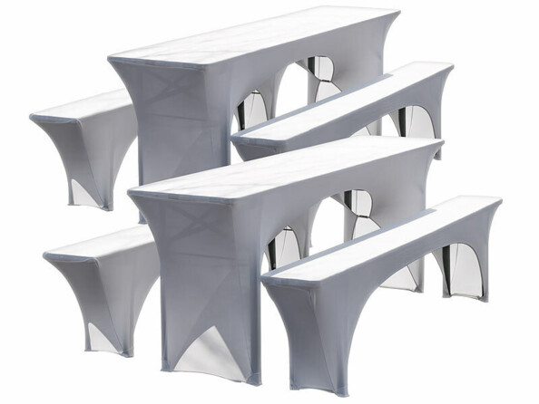 Pack de 2 sets de 3 housses coloris blanc pour protéger 2 tables et 4 bancs