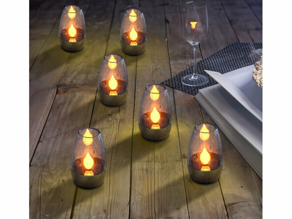 6 photophores solaires "Luna" avec LED effet flamme