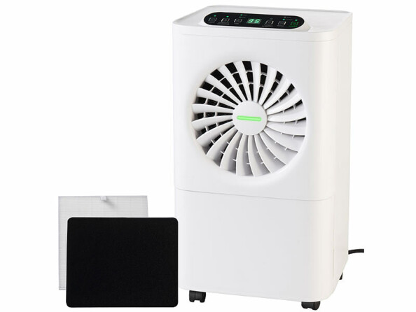 Pack avec déshumidificateur d'air 2 en 1 LFT-200, filtre carbone, filtre HEPA, tuyau, kit de filtres de rechange et mode d’emploi en français
