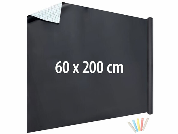 Film tableau noir adhésif 60 x 200 cm avec 5 craies colorées