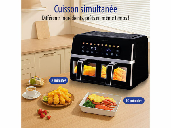 Friteuse sans huile 9L double tiroir avec fenêtre