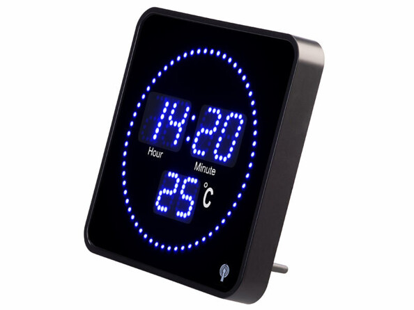 horloge radiopilotée à poser LED bleues avec thermomètre