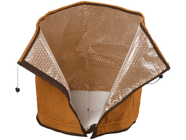 Voile d'hivernage ouvert avec revêtement interne en papier bulle et externe en tissu polaire et fond en mousse polyéthylène expansé