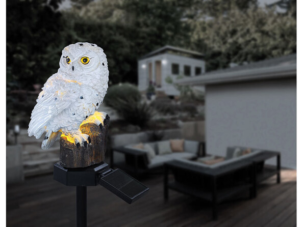 Lampe Hibou solaire avec LED blanc chaud et piquet