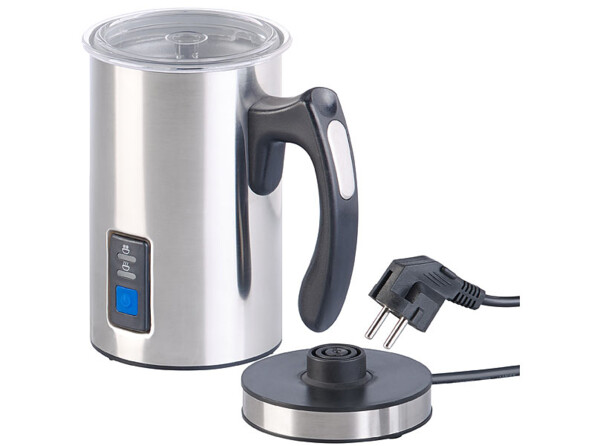 mousseur à lait en acier inoxydable avec couvercle et base de fonctionnement