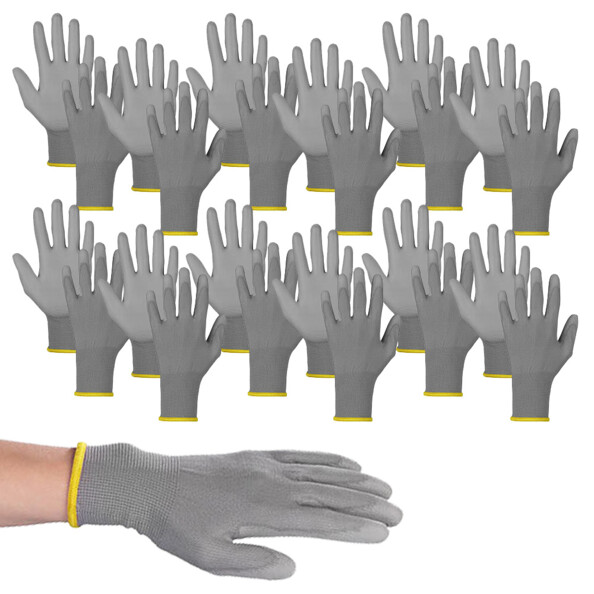 12 paires de gants de travail avec mise en situation d'un gant porté avec bras