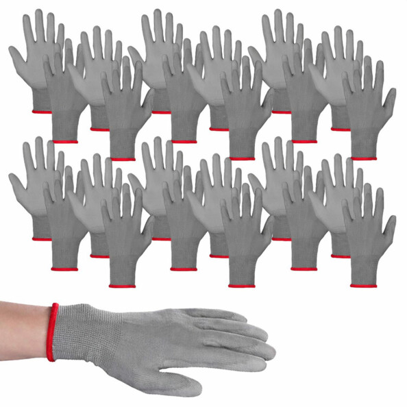 12 paires de gants de travail taille 7 avec un gant mis en situation sur une main