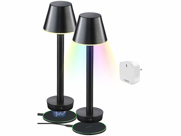 2 lampes de table d'extérieur connectées OT-130 de la marque Lunartec avec passerelle wifi secteur