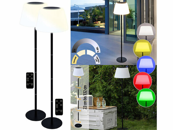 Pack de 2 lampes sur pied solaires télécommandées LED RVB CCT de la marque Lunartec