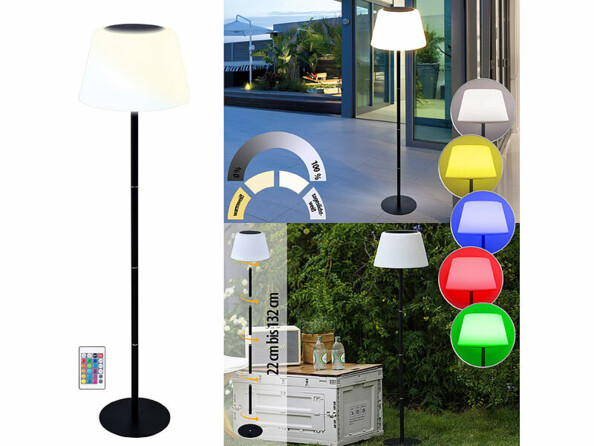 Lampe sur pied solaire télécommandée LED RVB CCT de la marque Lunartec