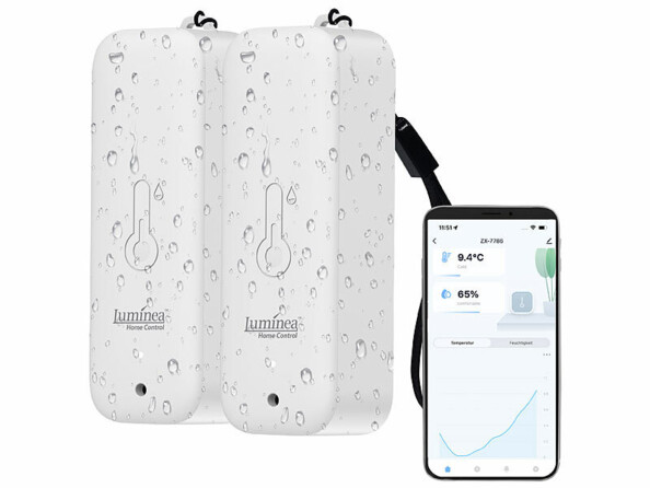 Pack de 2 thermomètres-hygromètres connectés pour intérieur et extérieur de la marque Luminea Home Control