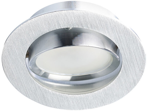 Support encastrable rond argenté pour plafond avec spot LED installé